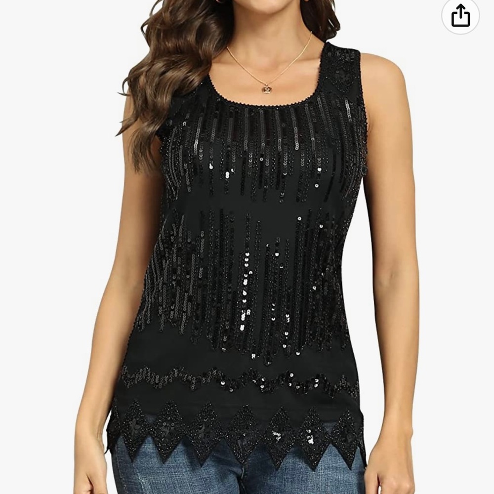 New! Boutique dressy sequin black tank